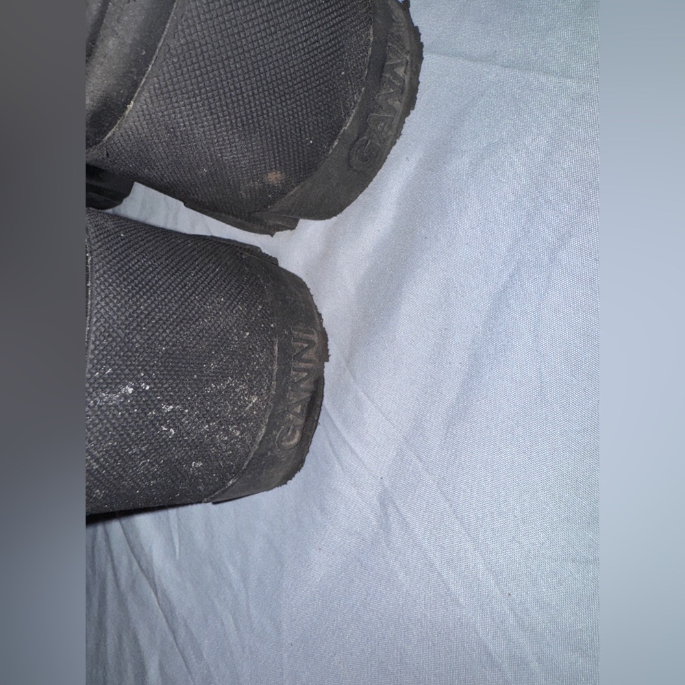 GANNI Cleated Heeled Mid Chelsea Boots in Black Naplack GUC - Picture 8 of 14